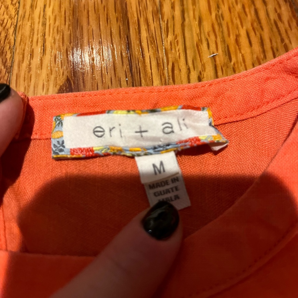 ✨ERI + ALI Anthropologie Cold Shoulder Linen Jemima Coral Flower Blouse Sz S